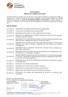 Convocation séance du conseil communal du 15.12.2025